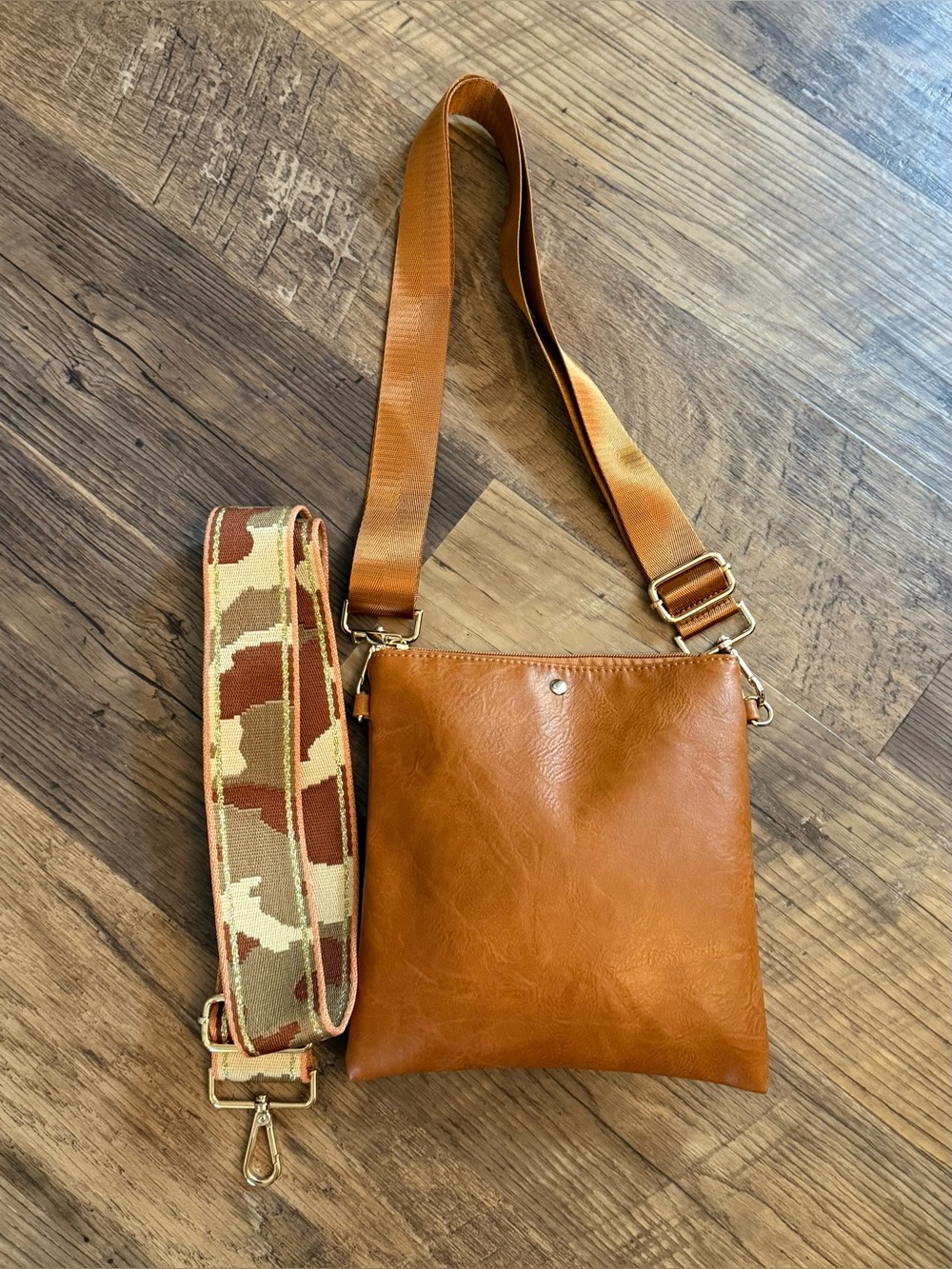 Ah•Dorned vegan leather crossbody bag/pouch w/ 2 straps Tan/camel -NWOT